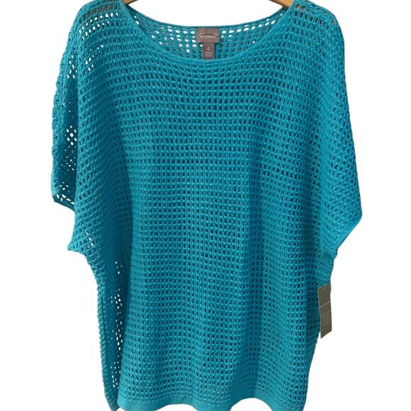 NWT Chico's Sweater Women's Sz 4 (2X) Open Stitch Waterloo Blue Dolman Sleeve - Picture 2 of 8